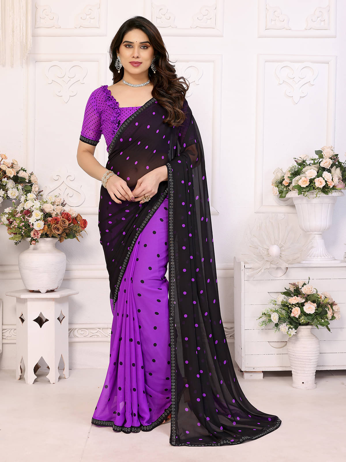 ANAND SAREES Georgette Embellished Chanderi saree With Unstitched Blouse Piece ( Purple ) ANAND SAREES Georgette Embellished Chanderi saree With Unstitched Blouse Piece ( Purple )