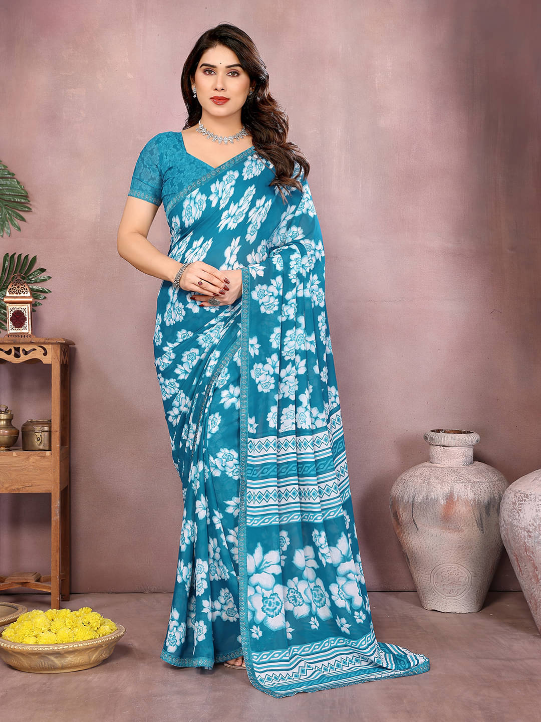 ANAND SAREES Georgette Embellished Chanderi saree With Unstitched Blouse Piece ( Aqua Blue ) ANAND SAREES Georgette Embellished Chanderi saree With Unstitched Blouse Piece ( Aqua Blue )