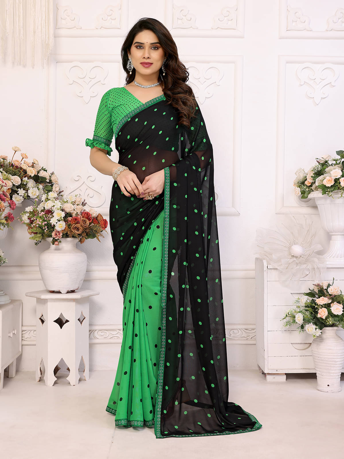 ANAND SAREES Georgette Embellished Chanderi saree With Unstitched Blouse Piece ( Light Green )     			ANAND SAREES Georgette Embellished Chanderi saree With Unstitched Blouse Piece ( Light Green )