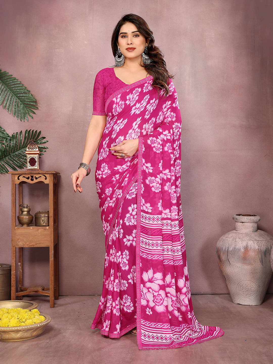 ANAND SAREES Georgette Embellished Chanderi saree With Unstitched Blouse Piece ( Pink ) ANAND SAREES Georgette Embellished Chanderi saree With Unstitched Blouse Piece ( Pink )