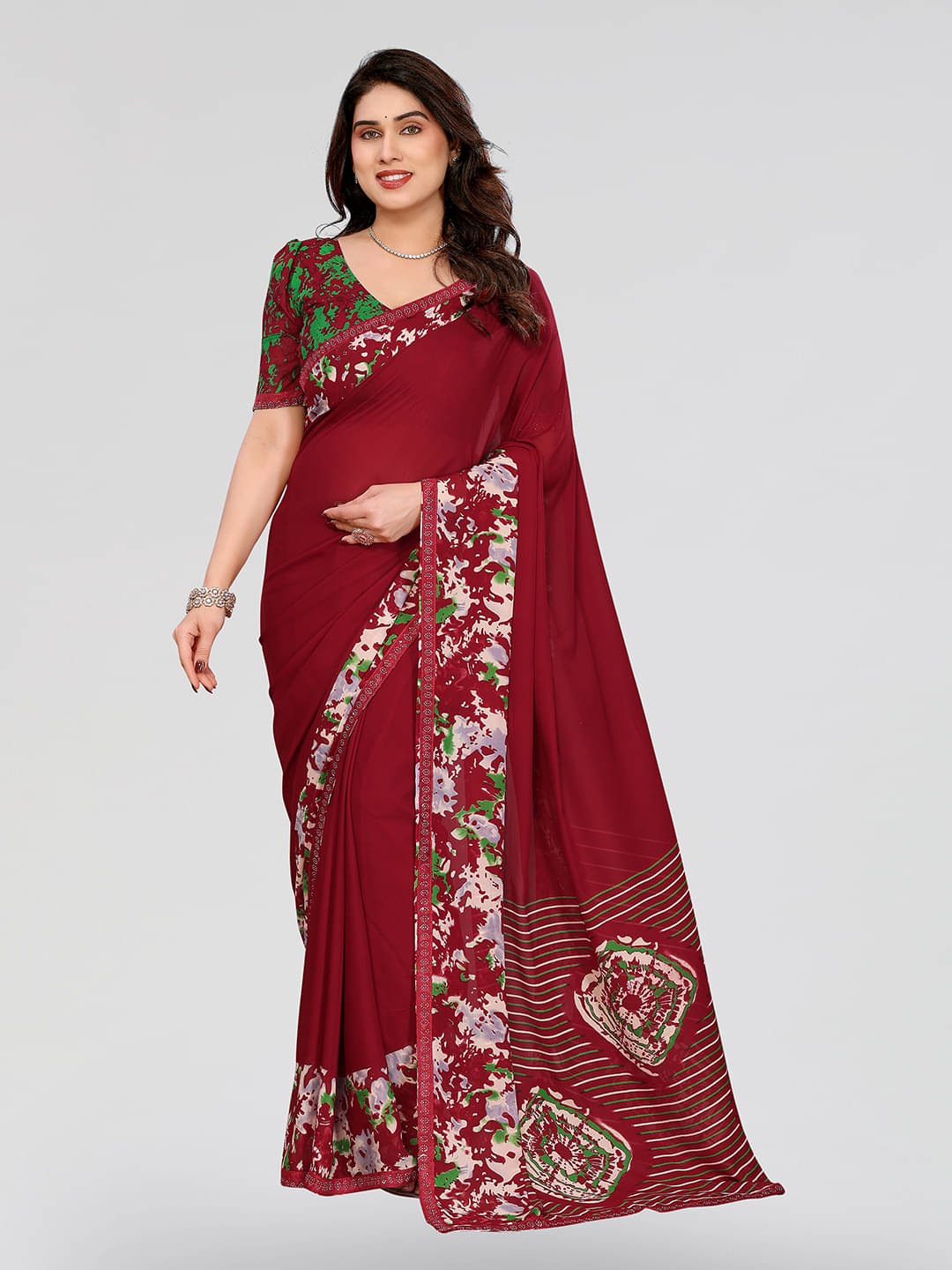 ANAND SAREES Georgette Embellished Chanderi saree With Unstitched Blouse Piece ( Maroon ) ANAND SAREES Georgette Embellished Chanderi saree With Unstitched Blouse Piece ( Maroon )