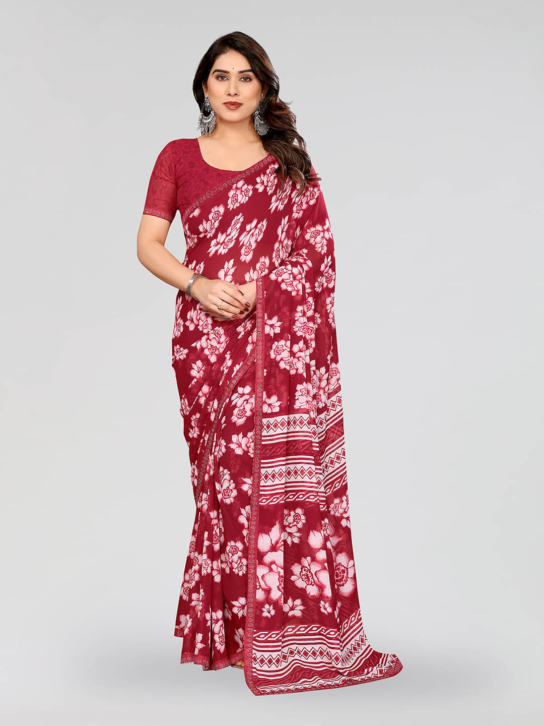 ANAND SAREES Georgette Embellished Chanderi saree With Unstitched Blouse Piece ( Maroon ) ANAND SAREES Georgette Embellished Chanderi saree With Unstitched Blouse Piece ( Maroon )
