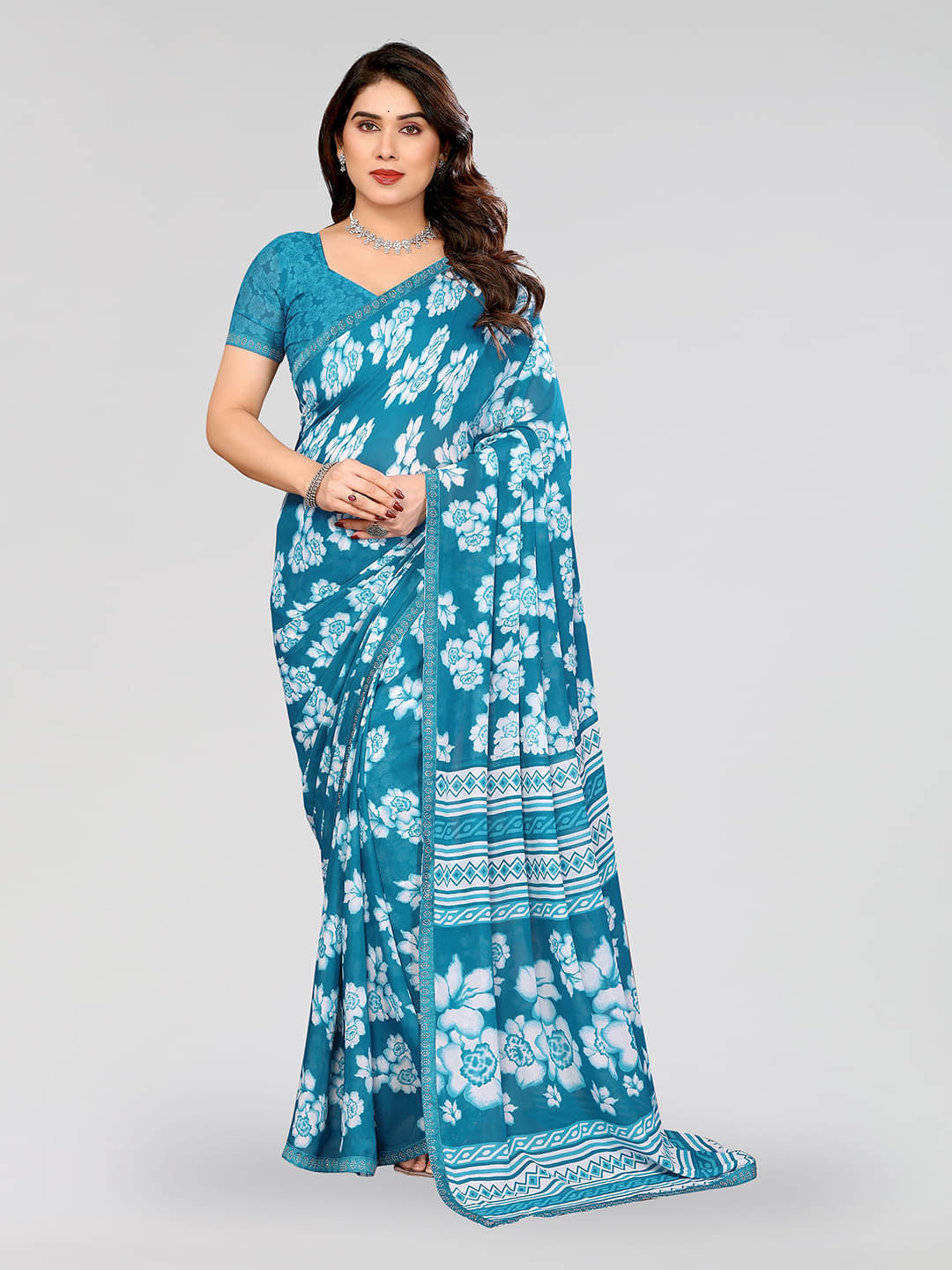 ANAND SAREES Georgette Embellished Chanderi saree With Unstitched Blouse Piece ( Aqua Blue ) ANAND SAREES Georgette Embellished Chanderi saree With Unstitched Blouse Piece ( Aqua Blue )
