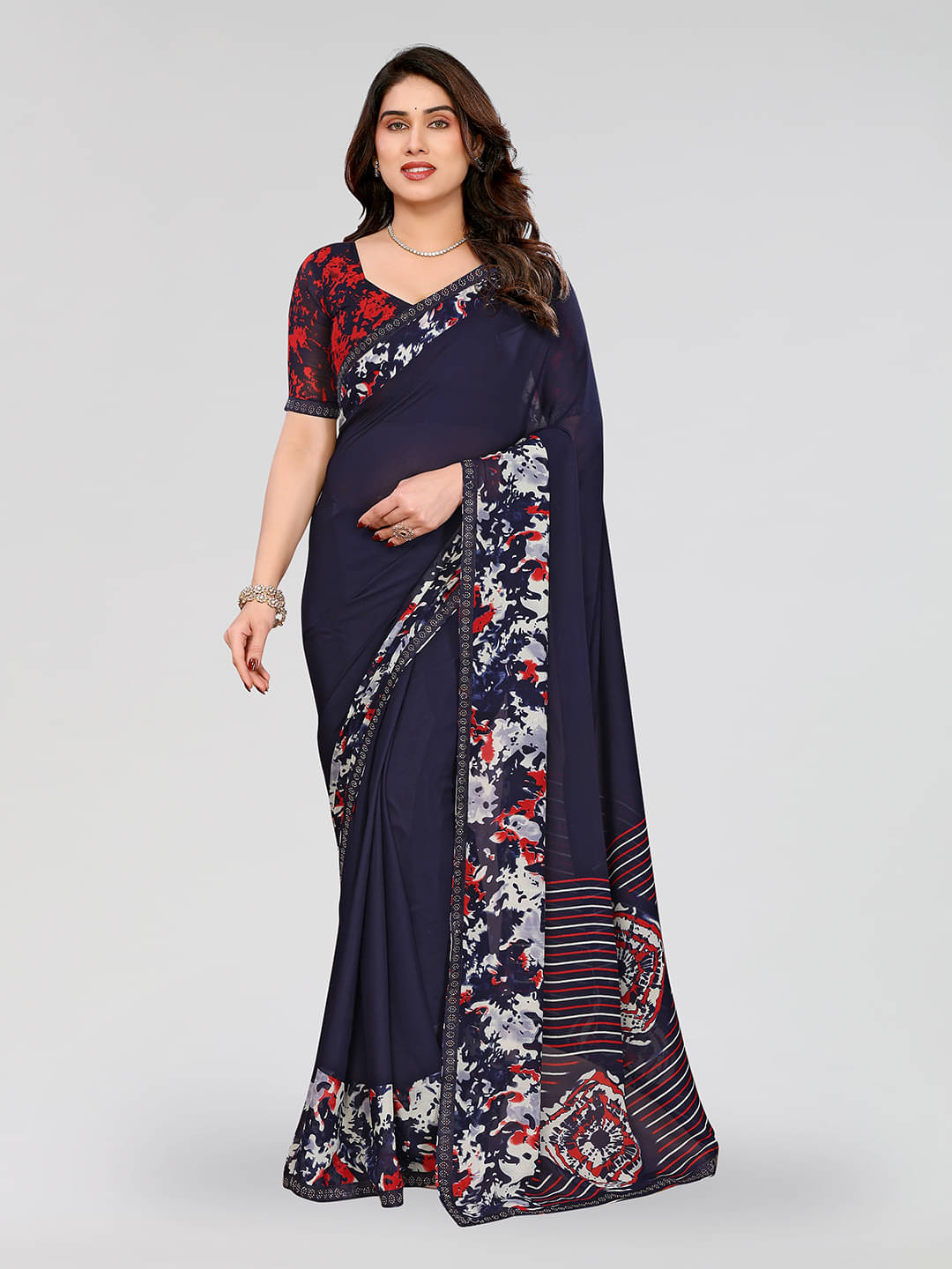 ANAND SAREES Georgette Embellished Chanderi saree With Unstitched Blouse Piece ( Blue ) ANAND SAREES Georgette Embellished Chanderi saree With Unstitched Blouse Piece ( Blue )