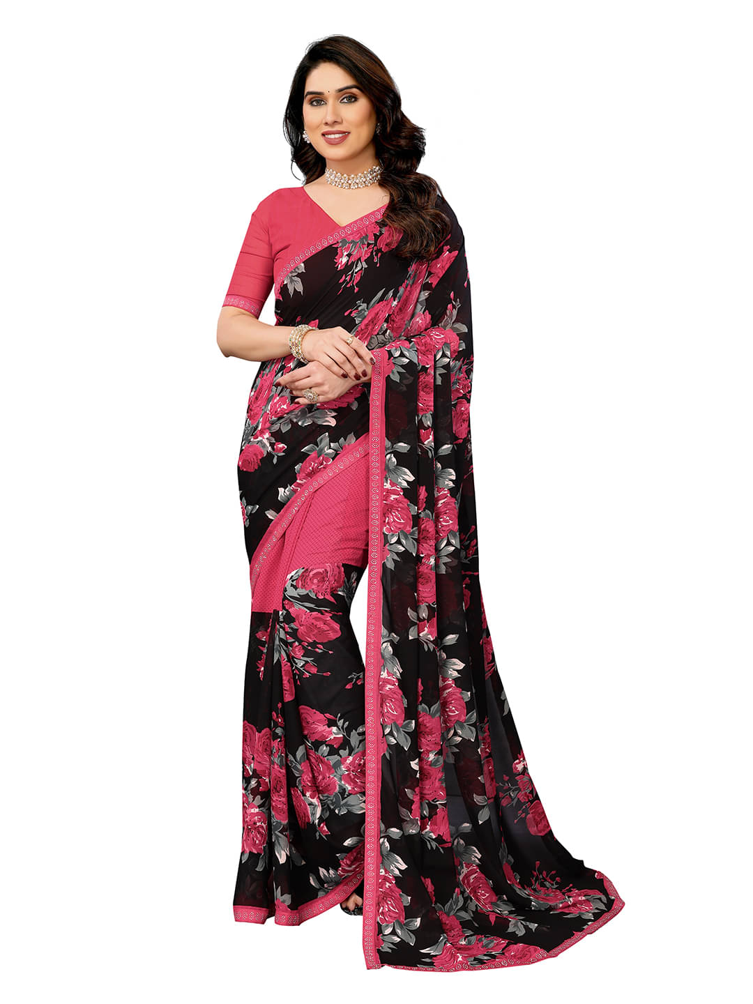 ANAND SAREES Georgette Embellished Chanderi saree With Unstitched Blouse Piece ( Pink ) ANAND SAREES Georgette Embellished Chanderi saree With Unstitched Blouse Piece ( Pink )