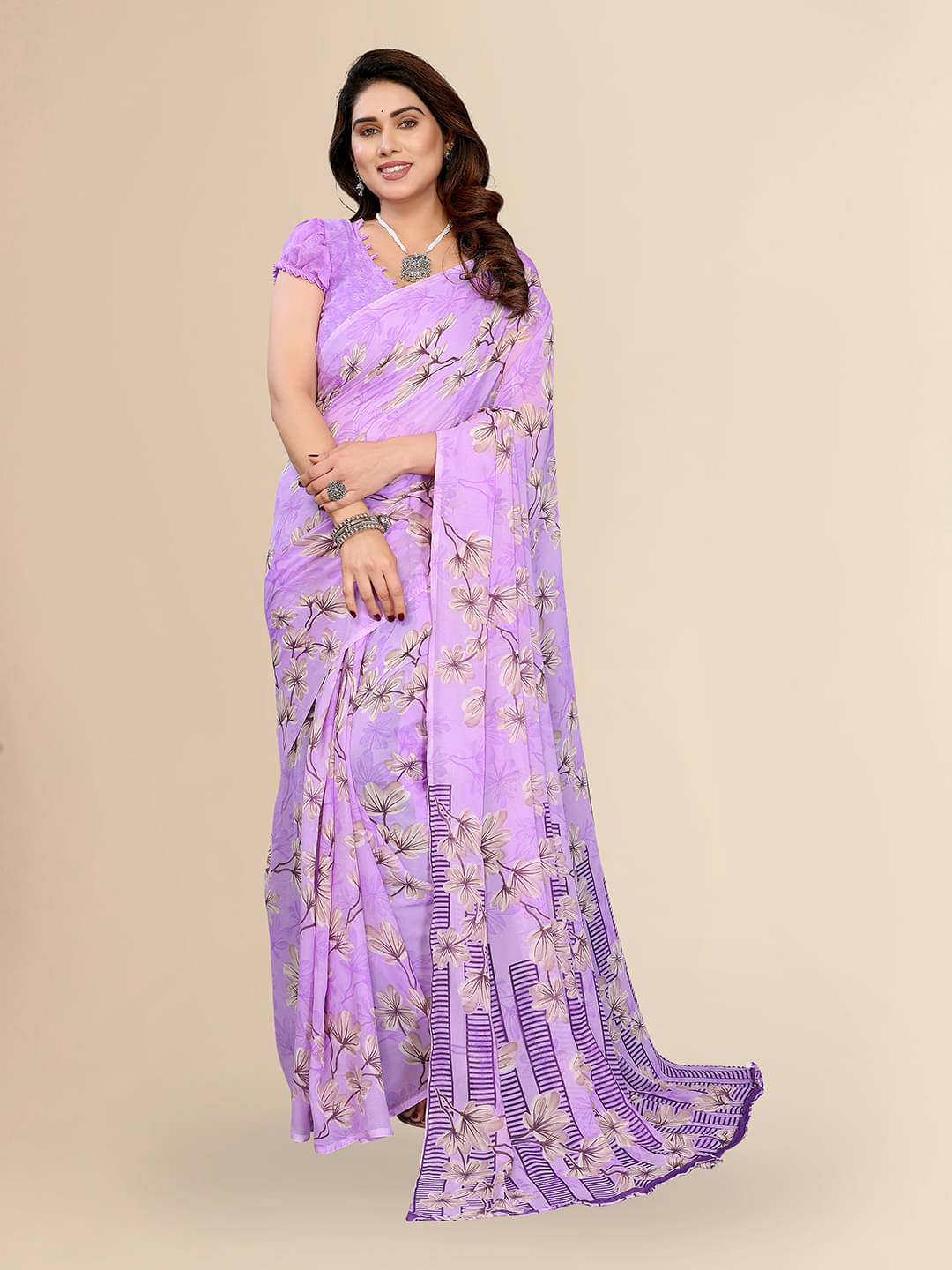 ANAND SAREES Georgette Printed Chanderi saree With Unstitched Blouse Piece ( Purple ) ANAND SAREES Georgette Printed Chanderi saree With Unstitched Blouse Piece ( Purple )
