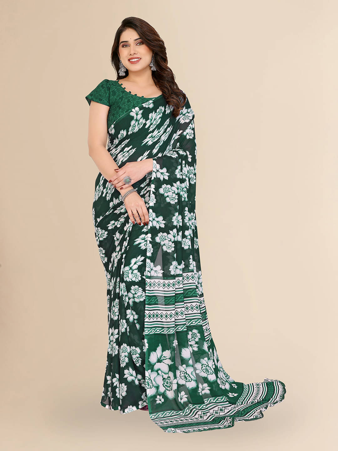ANAND SAREES Georgette Printed Chanderi saree With Unstitched Blouse Piece ( Green )     			ANAND SAREES Georgette Printed Chanderi saree With Unstitched Blouse Piece ( Green )