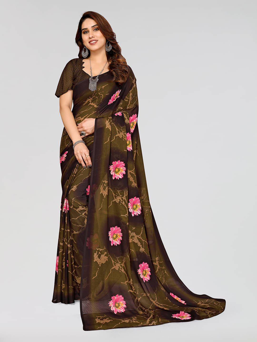 ANAND SAREES Georgette Printed Chanderi saree With Unstitched Blouse Piece ( Green ) ANAND SAREES Georgette Printed Chanderi saree With Unstitched Blouse Piece ( Green )
