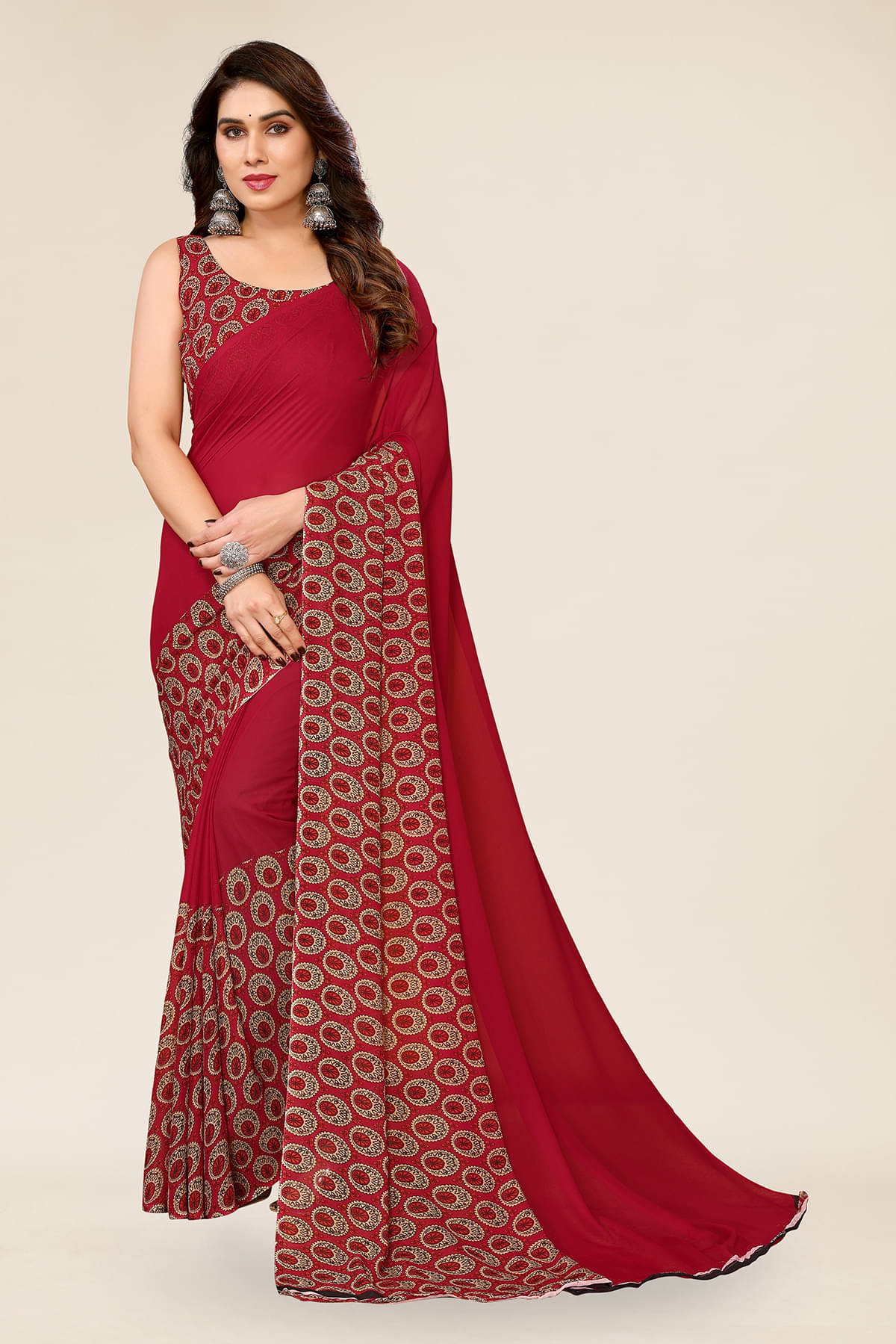 ANAND SAREES Georgette Printed Chanderi saree With Unstitched Blouse Piece ( Red ) ANAND SAREES Georgette Printed Chanderi saree With Unstitched Blouse Piece ( Red )