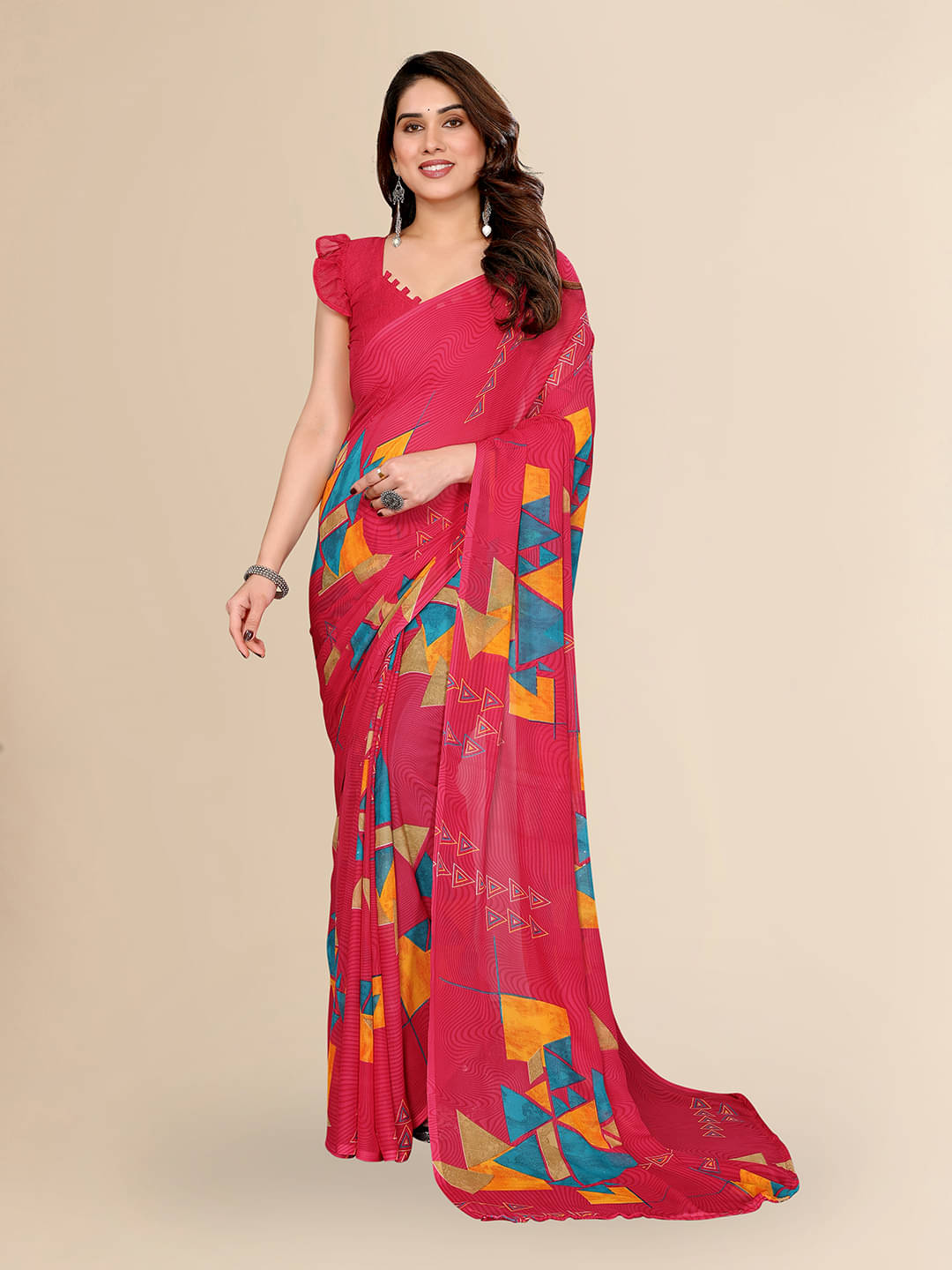     			ANAND SAREES Georgette Printed Chanderi saree With Unstitched Blouse Piece ( Pink )