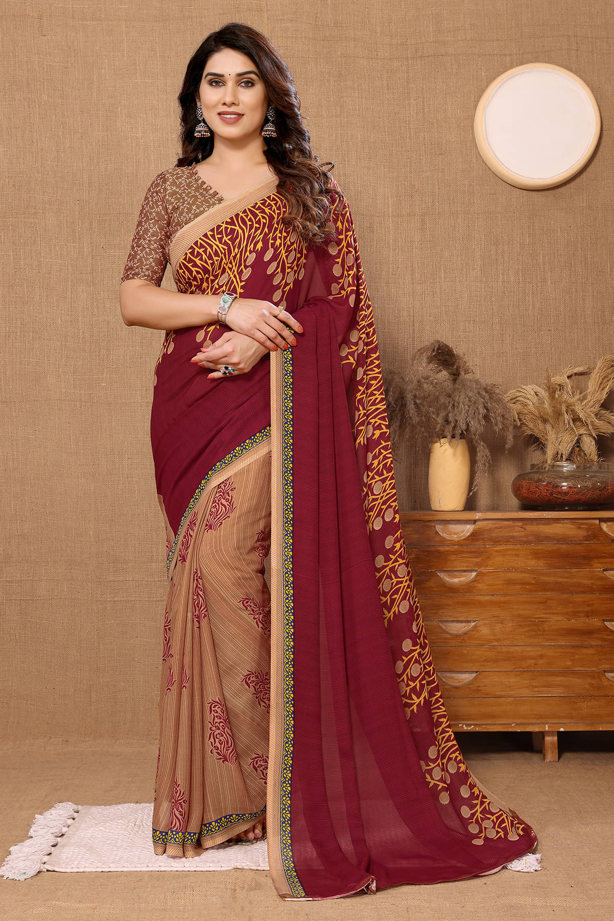 ANAND SAREES Georgette Printed Chanderi saree With Unstitched Blouse Piece ( Red ) ANAND SAREES Georgette Printed Chanderi saree With Unstitched Blouse Piece ( Red )