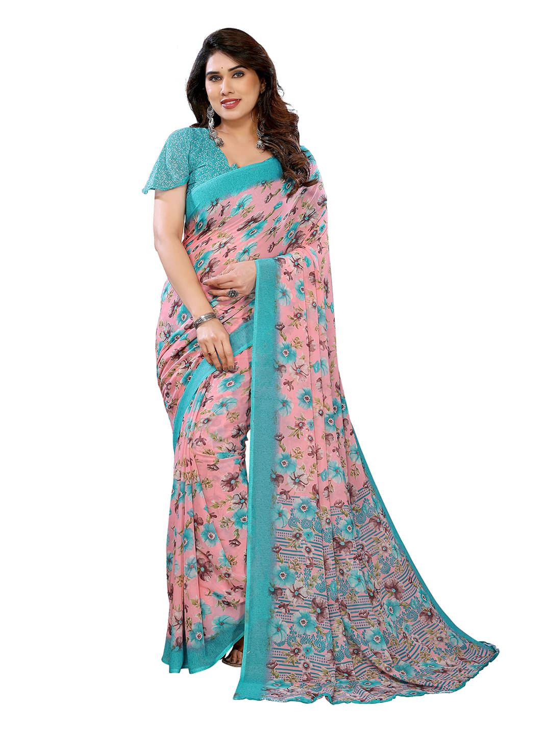 ANAND SAREES Georgette Printed Chanderi saree With Unstitched Blouse Piece ( Pink ) ANAND SAREES Georgette Printed Chanderi saree With Unstitched Blouse Piece ( Pink )