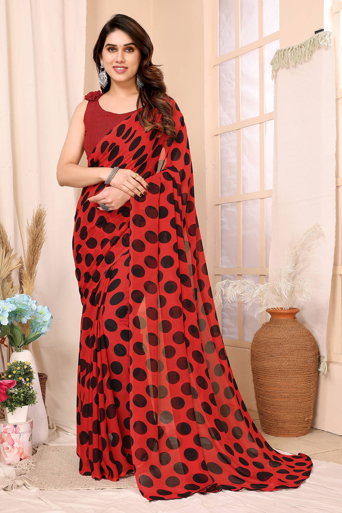 ANAND SAREES Georgette Printed Chanderi saree With Unstitched Blouse Piece ( Red ) ANAND SAREES Georgette Printed Chanderi saree With Unstitched Blouse Piece ( Red )