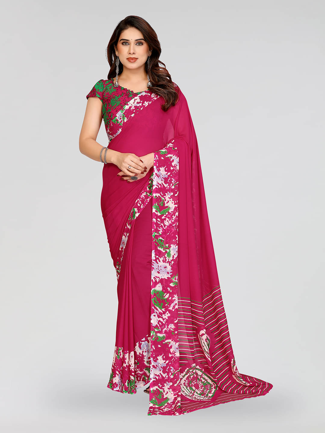 ANAND SAREES Georgette Printed Chanderi saree With Unstitched Blouse Piece ( Pink ) ANAND SAREES Georgette Printed Chanderi saree With Unstitched Blouse Piece ( Pink )