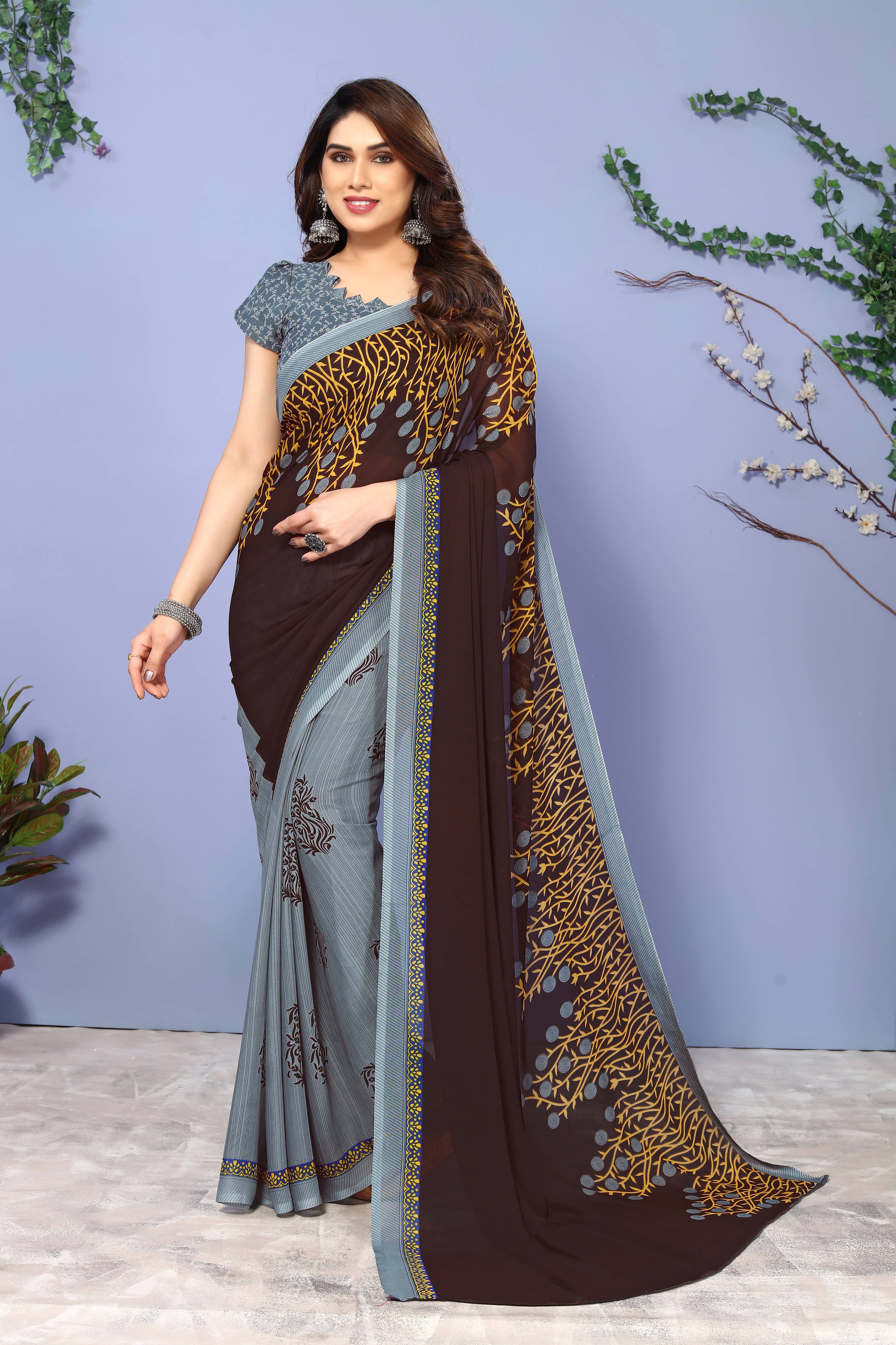 ANAND SAREES Georgette Printed Chanderi saree With Unstitched Blouse Piece ( Brown ) ANAND SAREES Georgette Printed Chanderi saree With Unstitched Blouse Piece ( Brown )