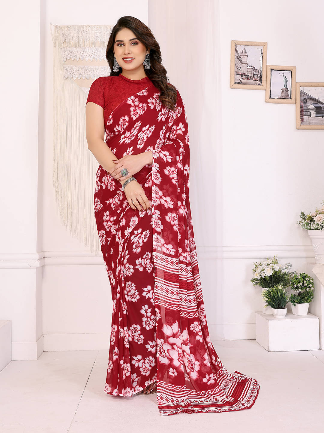 ANAND SAREES Georgette Printed Chanderi saree With Unstitched Blouse Piece ( Maroon ) ANAND SAREES Georgette Printed Chanderi saree With Unstitched Blouse Piece ( Maroon )
