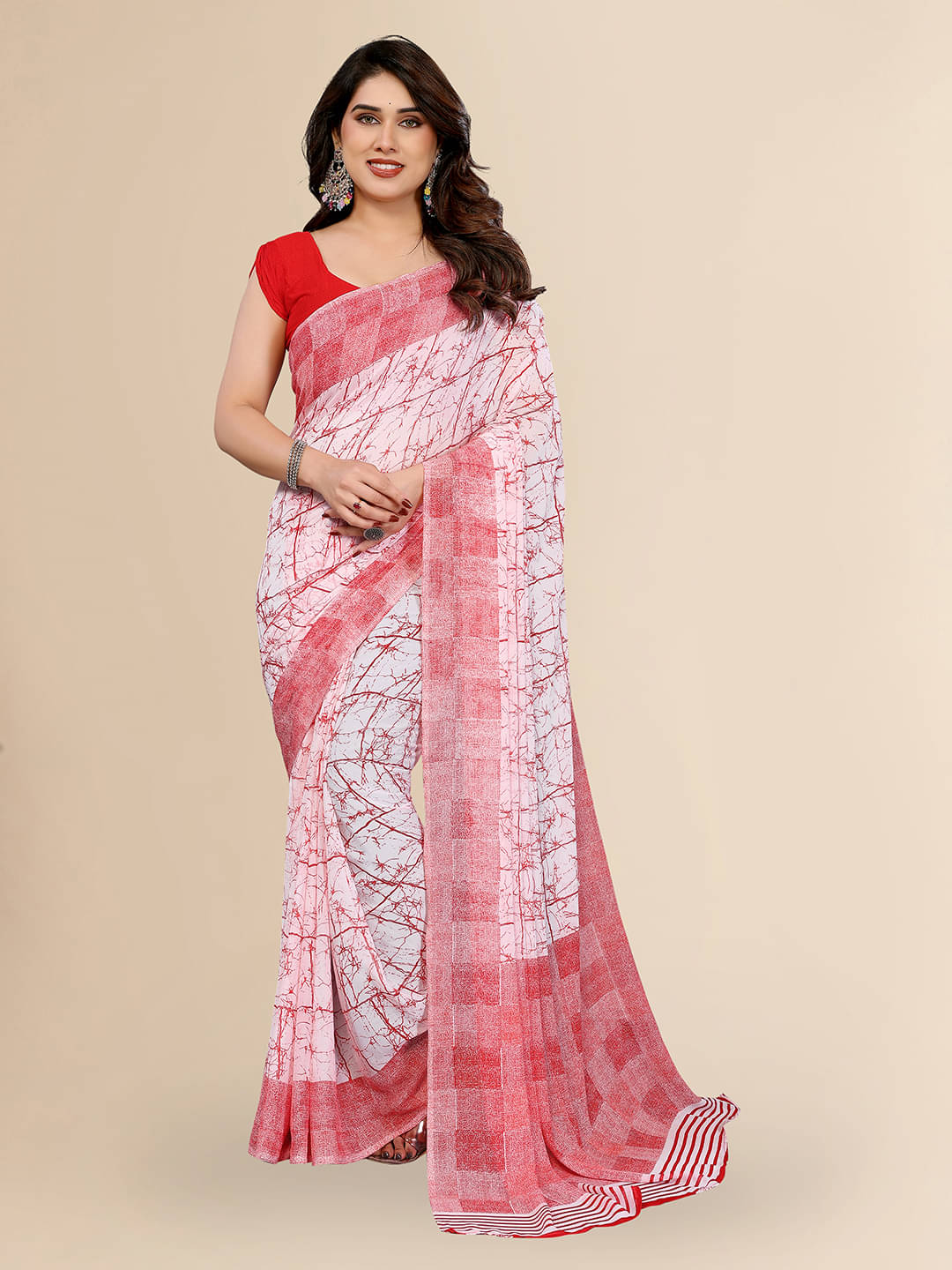     			ANAND SAREES Georgette Printed Chanderi saree With Unstitched Blouse Piece ( Red )