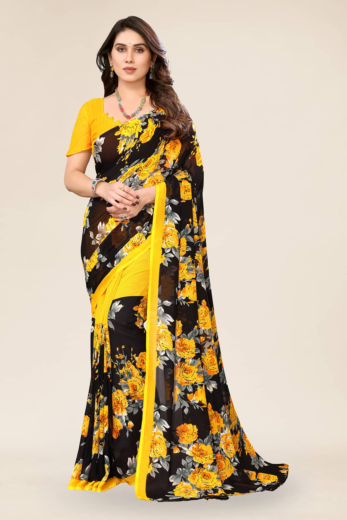 ANAND SAREES Georgette Printed Chanderi saree With Unstitched Blouse Piece ( Yellow ) ANAND SAREES Georgette Printed Chanderi saree With Unstitched Blouse Piece ( Yellow )
