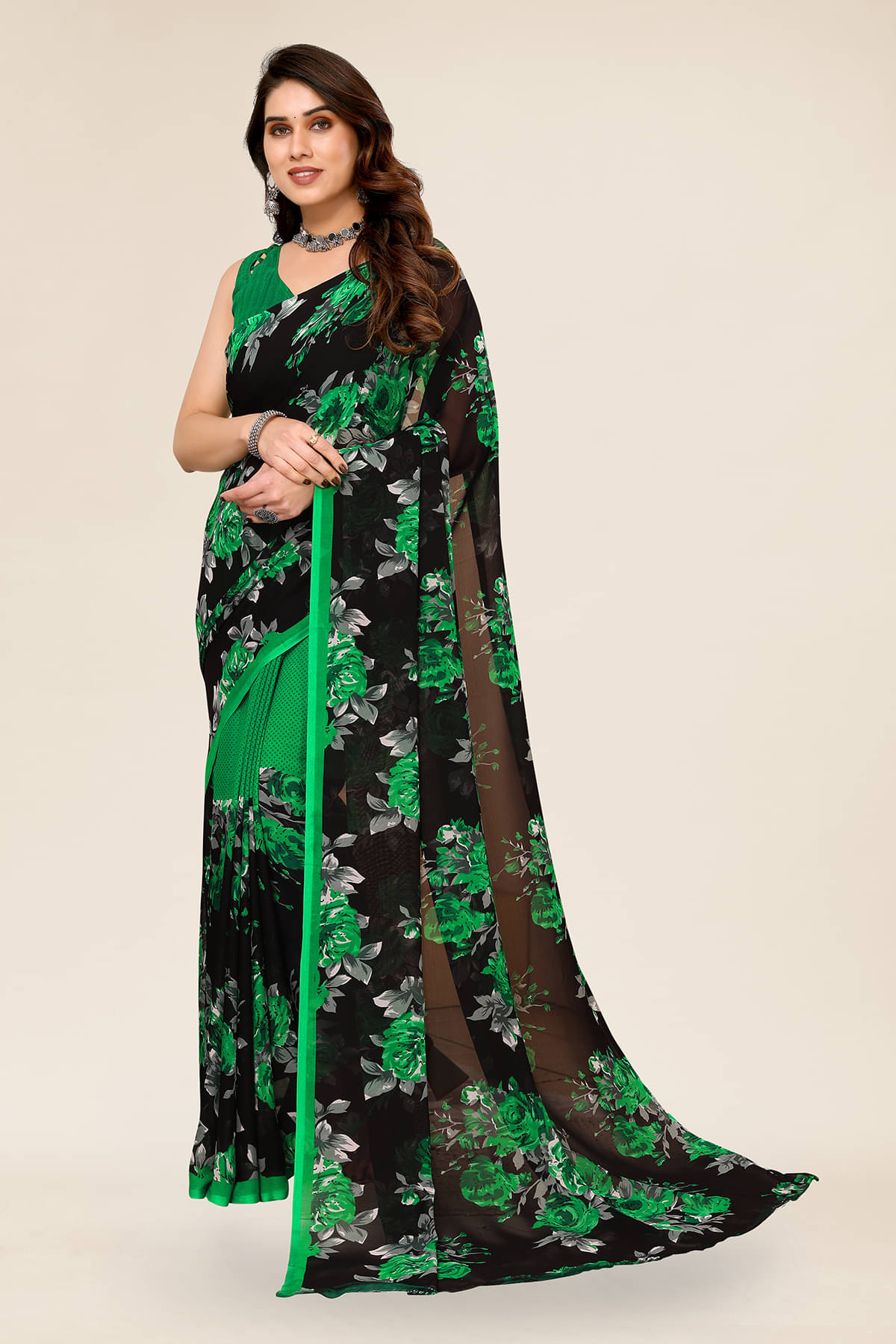 ANAND SAREES Georgette Printed Chanderi saree With Unstitched Blouse Piece ( Green ) ANAND SAREES Georgette Printed Chanderi saree With Unstitched Blouse Piece ( Green )