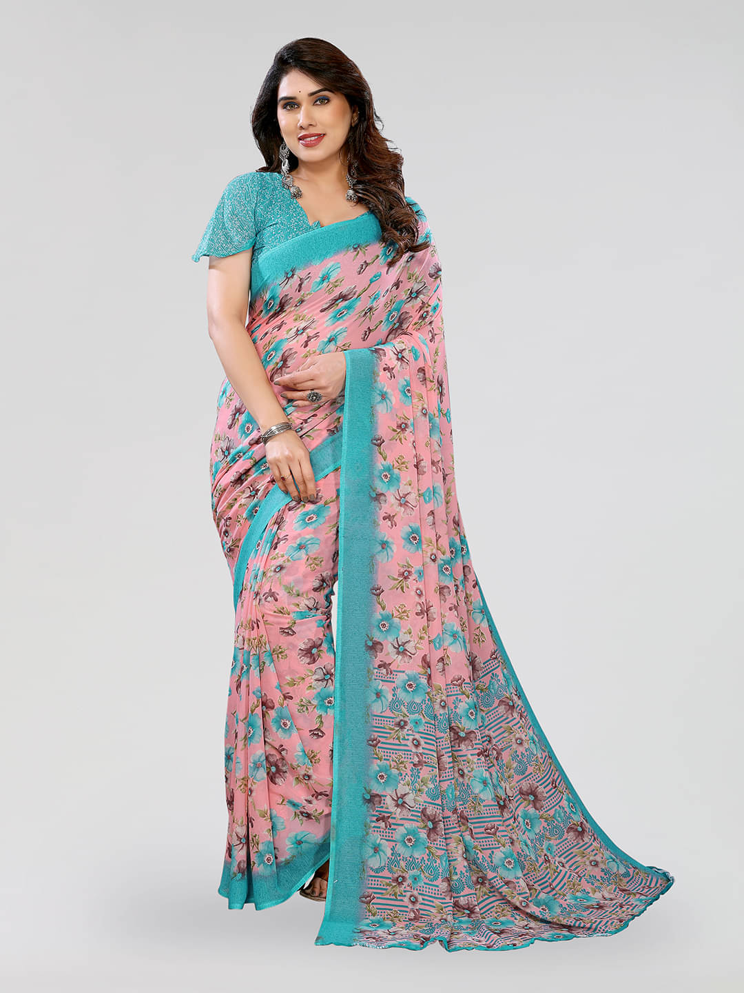 ANAND SAREES Georgette Printed Chanderi saree With Unstitched Blouse Piece ( Pink ) ANAND SAREES Georgette Printed Chanderi saree With Unstitched Blouse Piece ( Pink )