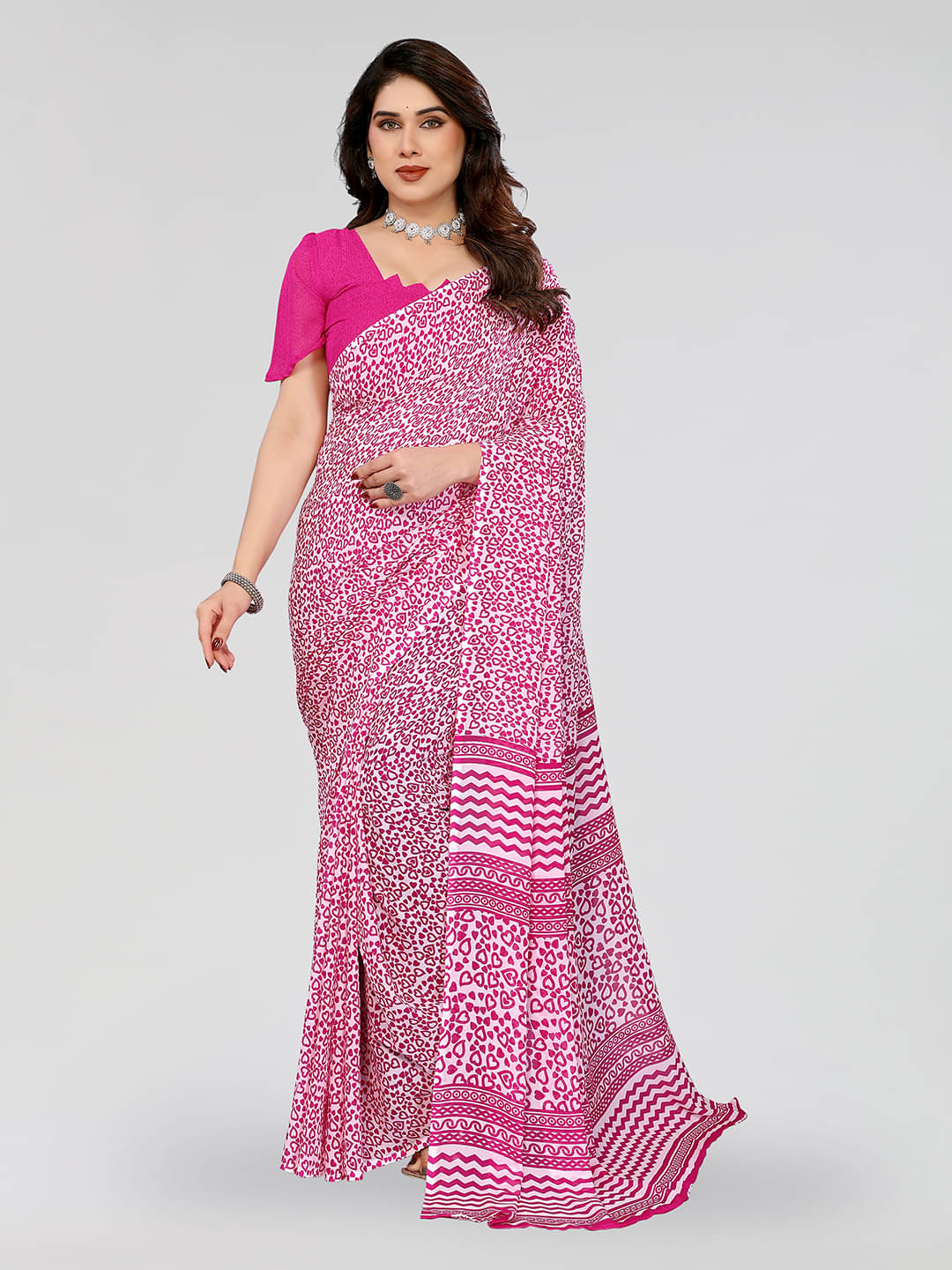 ANAND SAREES Georgette Printed Chanderi saree With Unstitched Blouse Piece ( Pink ) ANAND SAREES Georgette Printed Chanderi saree With Unstitched Blouse Piece ( Pink )