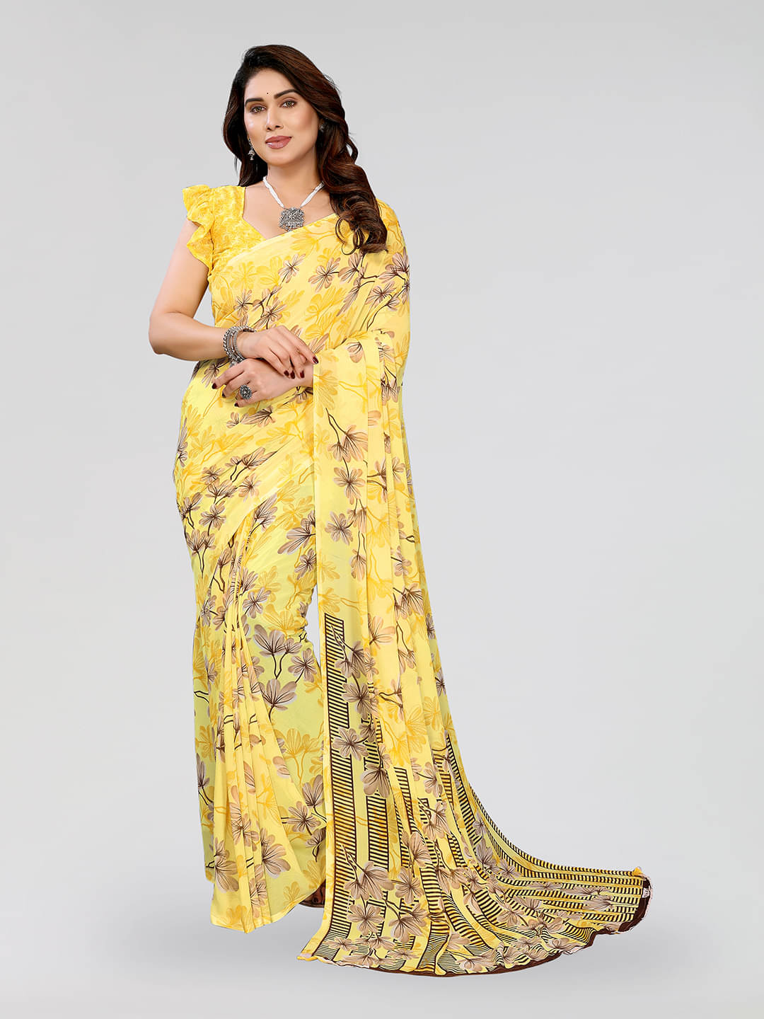 ANAND SAREES Georgette Printed Chanderi saree With Unstitched Blouse Piece ( Yellow ) ANAND SAREES Georgette Printed Chanderi saree With Unstitched Blouse Piece ( Yellow )