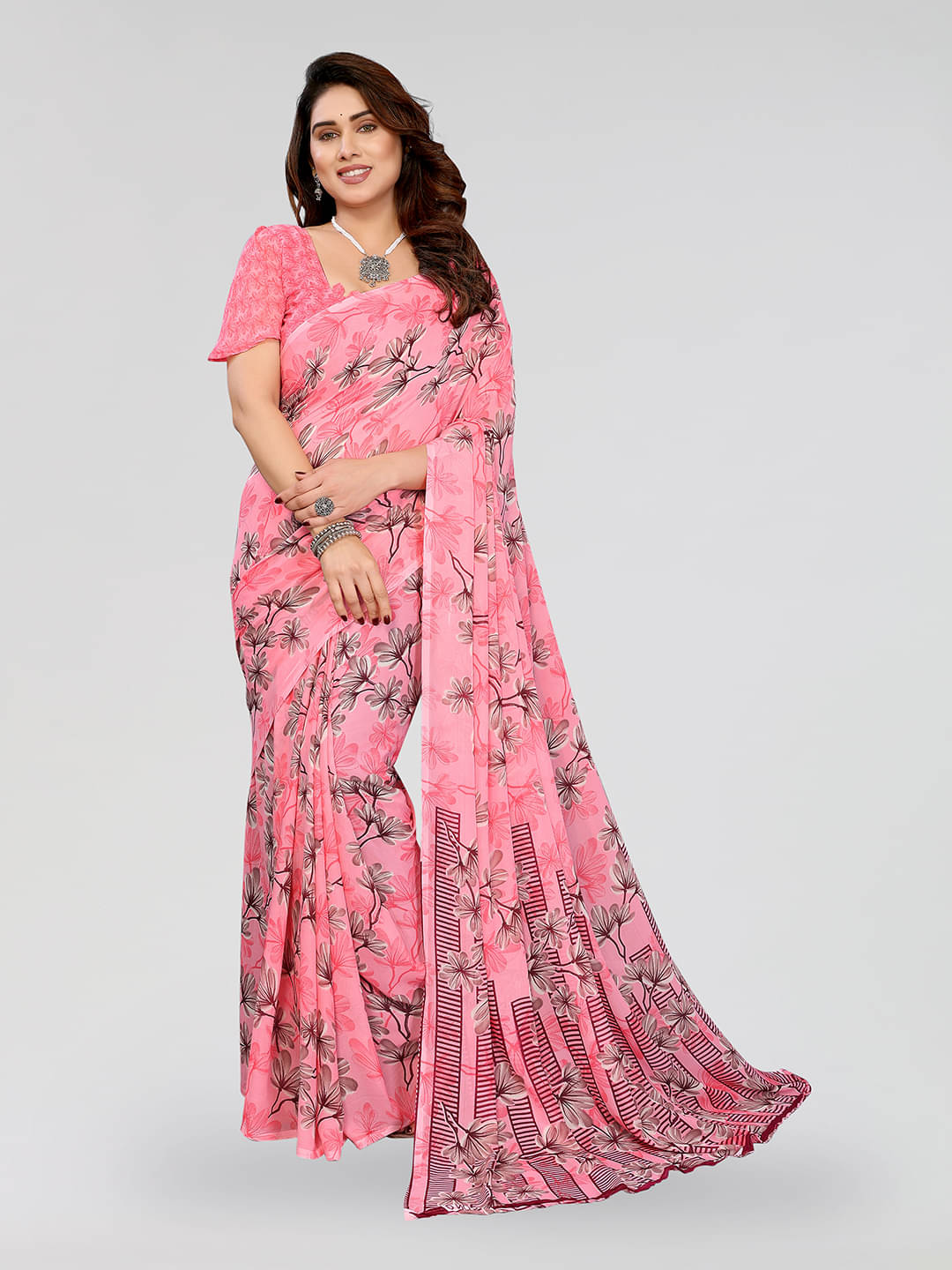 ANAND SAREES Georgette Printed Chanderi saree With Unstitched Blouse Piece ( Pink ) ANAND SAREES Georgette Printed Chanderi saree With Unstitched Blouse Piece ( Pink )