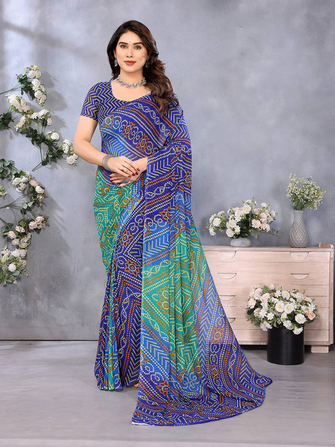 ANAND SAREES Georgette Printed Chanderi saree With Unstitched Blouse Piece ( Blue ) ANAND SAREES Georgette Printed Chanderi saree With Unstitched Blouse Piece ( Blue )
