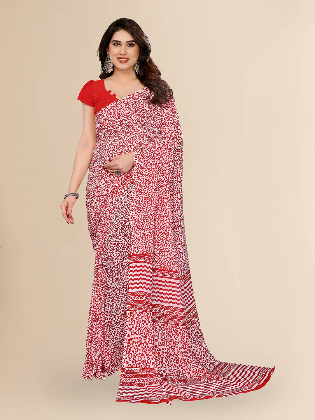     			ANAND SAREES Georgette Printed Chanderi saree With Unstitched Blouse Piece ( Red )
