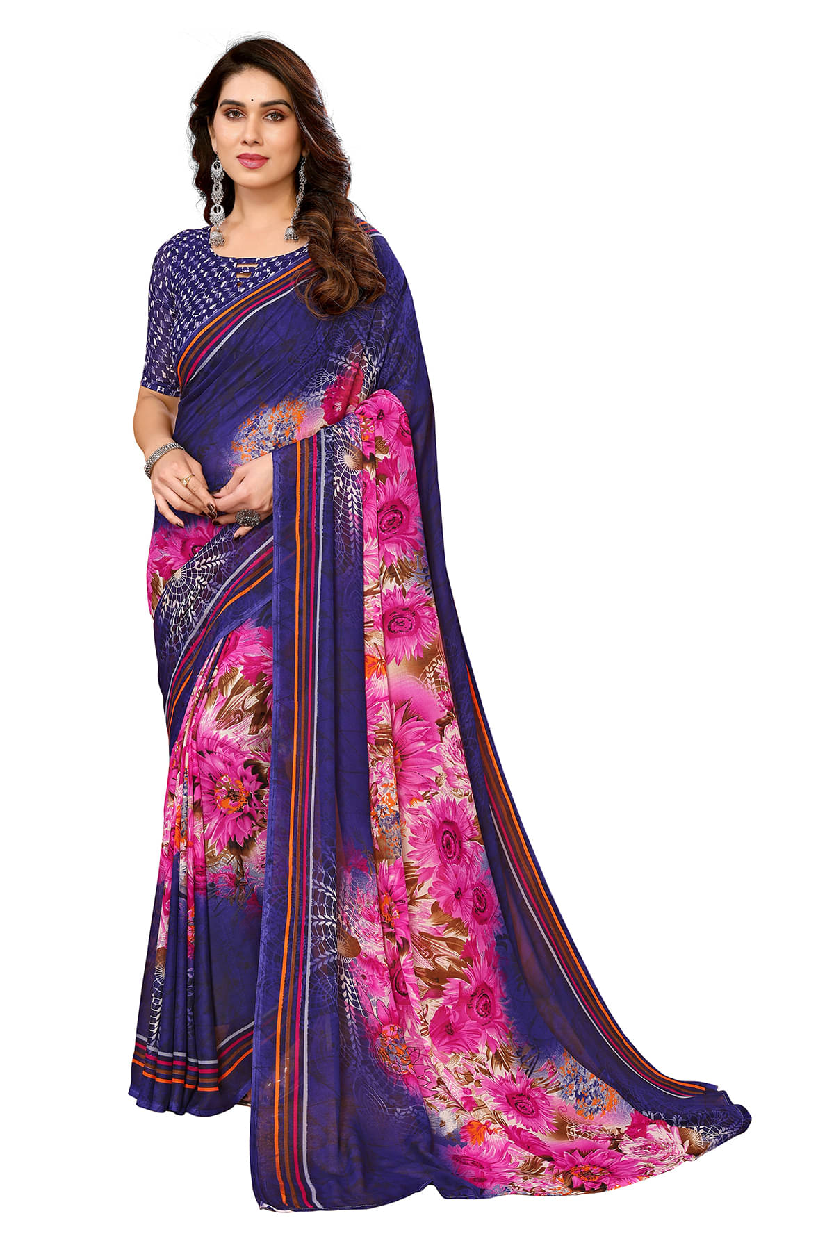 ANAND SAREES Georgette Printed Chanderi saree With Unstitched Blouse Piece ( Blue ) ANAND SAREES Georgette Printed Chanderi saree With Unstitched Blouse Piece ( Blue )