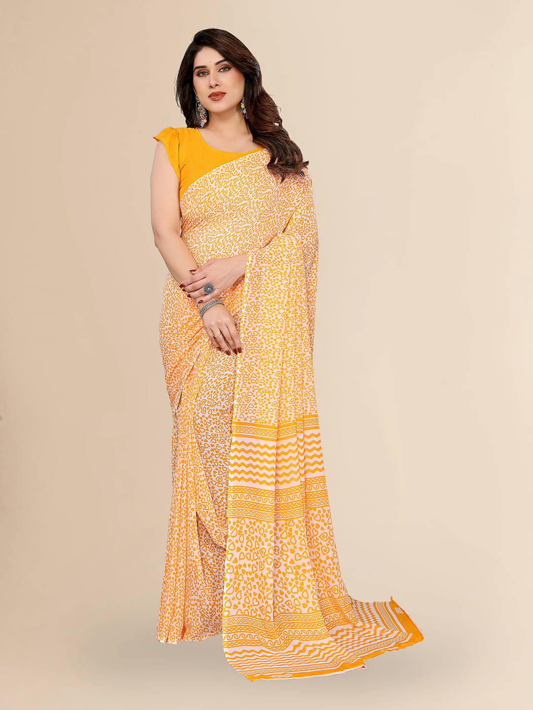 ANAND SAREES Georgette Printed Chanderi saree With Unstitched Blouse Piece ( Yellow ) ANAND SAREES Georgette Printed Chanderi saree With Unstitched Blouse Piece ( Yellow )