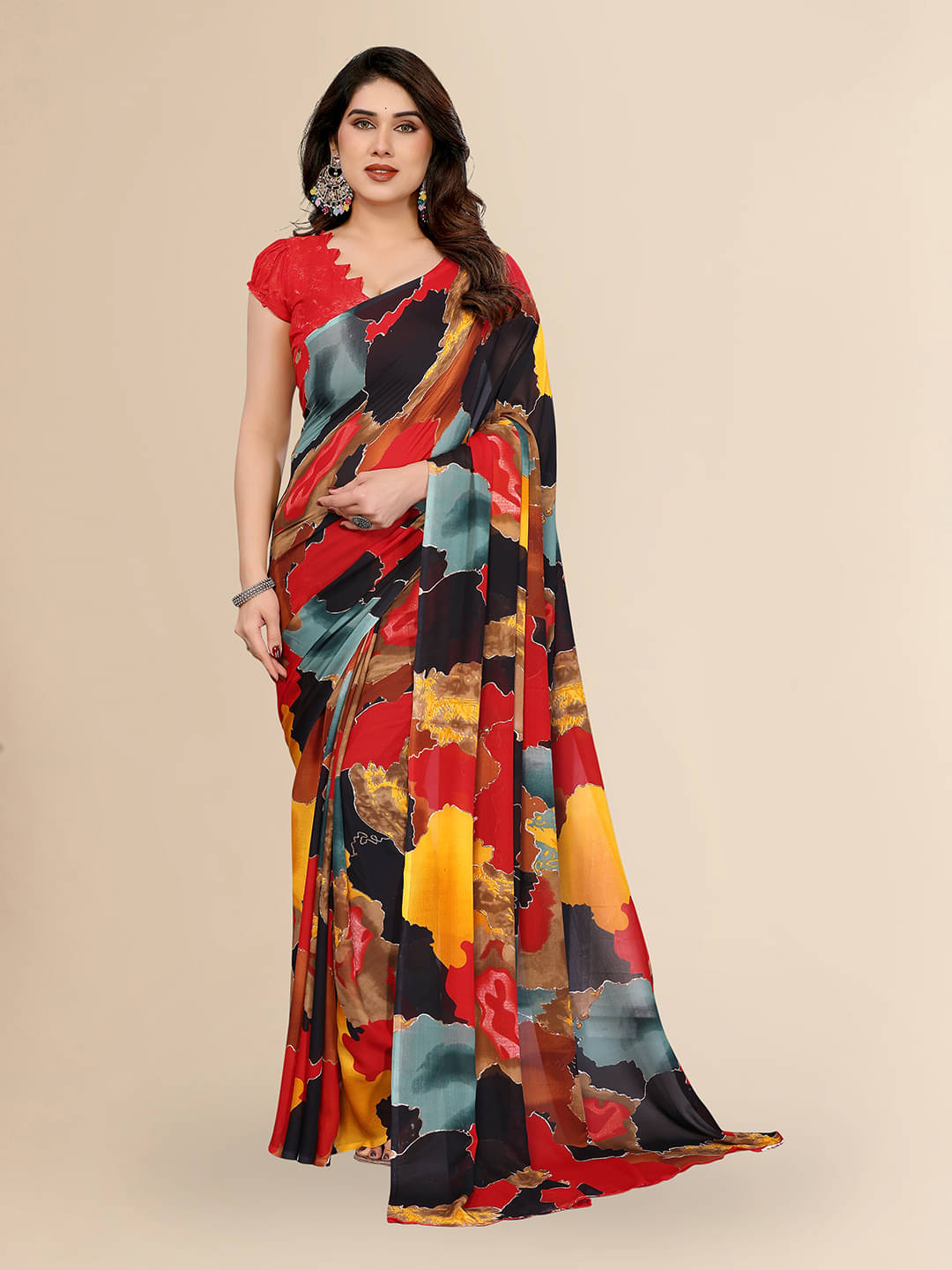    			ANAND SAREES Georgette Printed Chanderi saree With Unstitched Blouse Piece ( Multicolor )