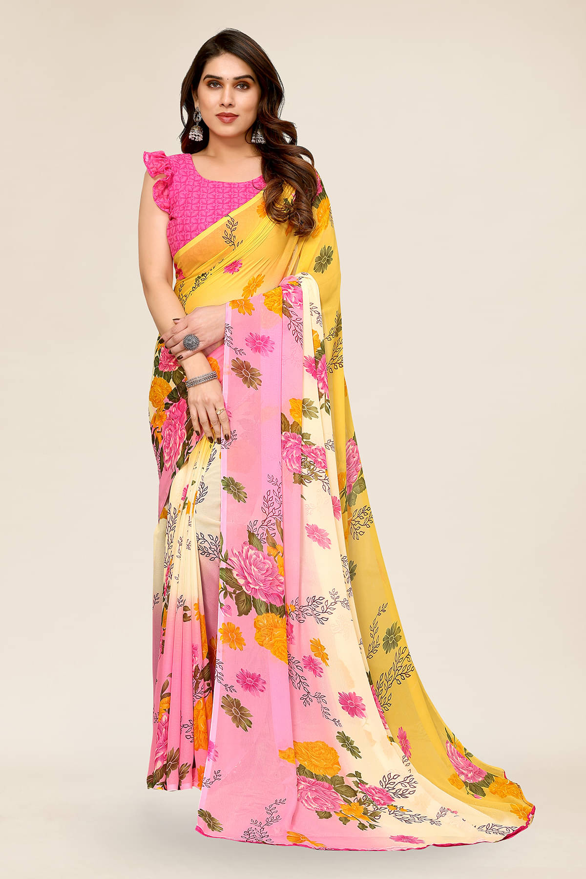     			ANAND SAREES Georgette Printed Chanderi saree With Unstitched Blouse Piece ( Pink )
