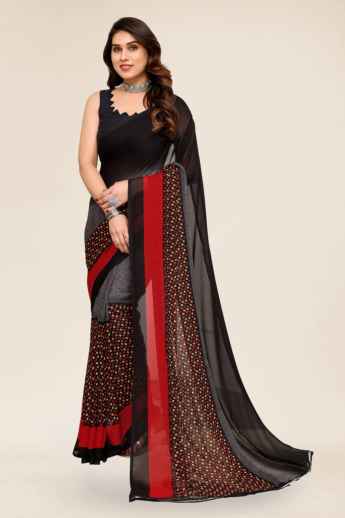 ANAND SAREES Georgette Printed Chanderi saree With Unstitched Blouse Piece ( Black ) ANAND SAREES Georgette Printed Chanderi saree With Unstitched Blouse Piece ( Black )
