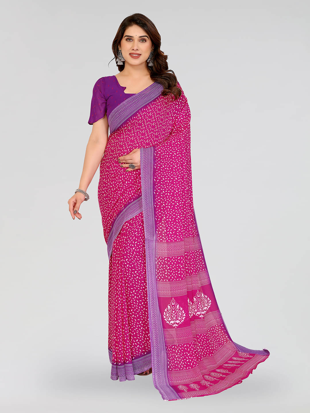 ANAND SAREES Georgette Printed Chanderi saree With Unstitched Blouse Piece ( Pink ) ANAND SAREES Georgette Printed Chanderi saree With Unstitched Blouse Piece ( Pink )
