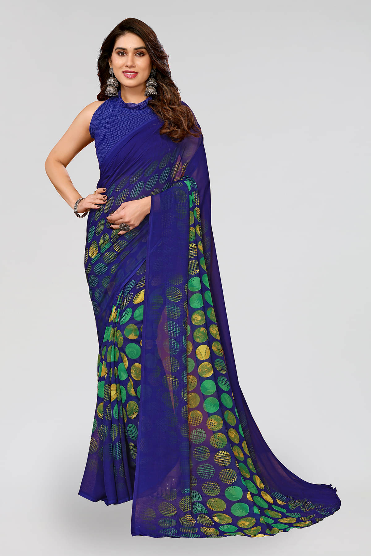 ANAND SAREES Georgette Printed Chanderi saree With Unstitched Blouse Piece ( Blue ) ANAND SAREES Georgette Printed Chanderi saree With Unstitched Blouse Piece ( Blue )