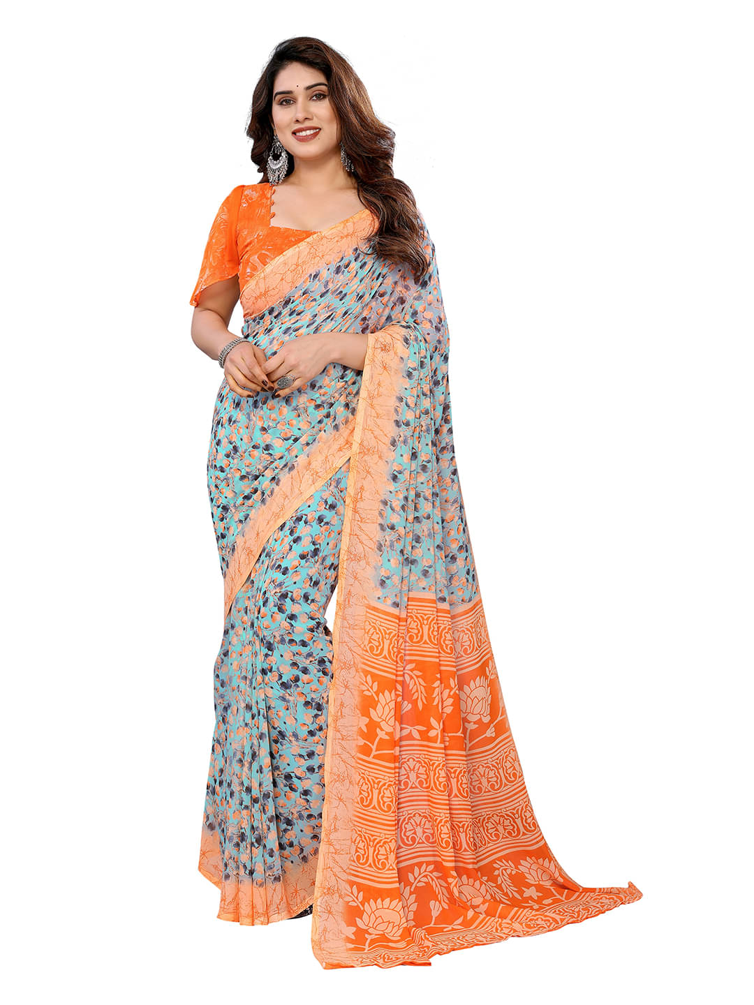 ANAND SAREES Georgette Printed Chanderi saree With Unstitched Blouse Piece ( Orange ) ANAND SAREES Georgette Printed Chanderi saree With Unstitched Blouse Piece ( Orange )