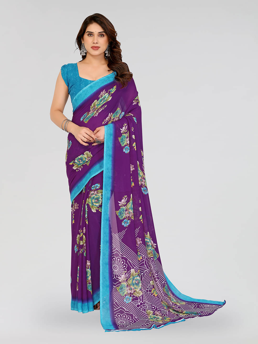 ANAND SAREES Georgette Printed Chanderi saree With Unstitched Blouse Piece ( Purple ) ANAND SAREES Georgette Printed Chanderi saree With Unstitched Blouse Piece ( Purple )