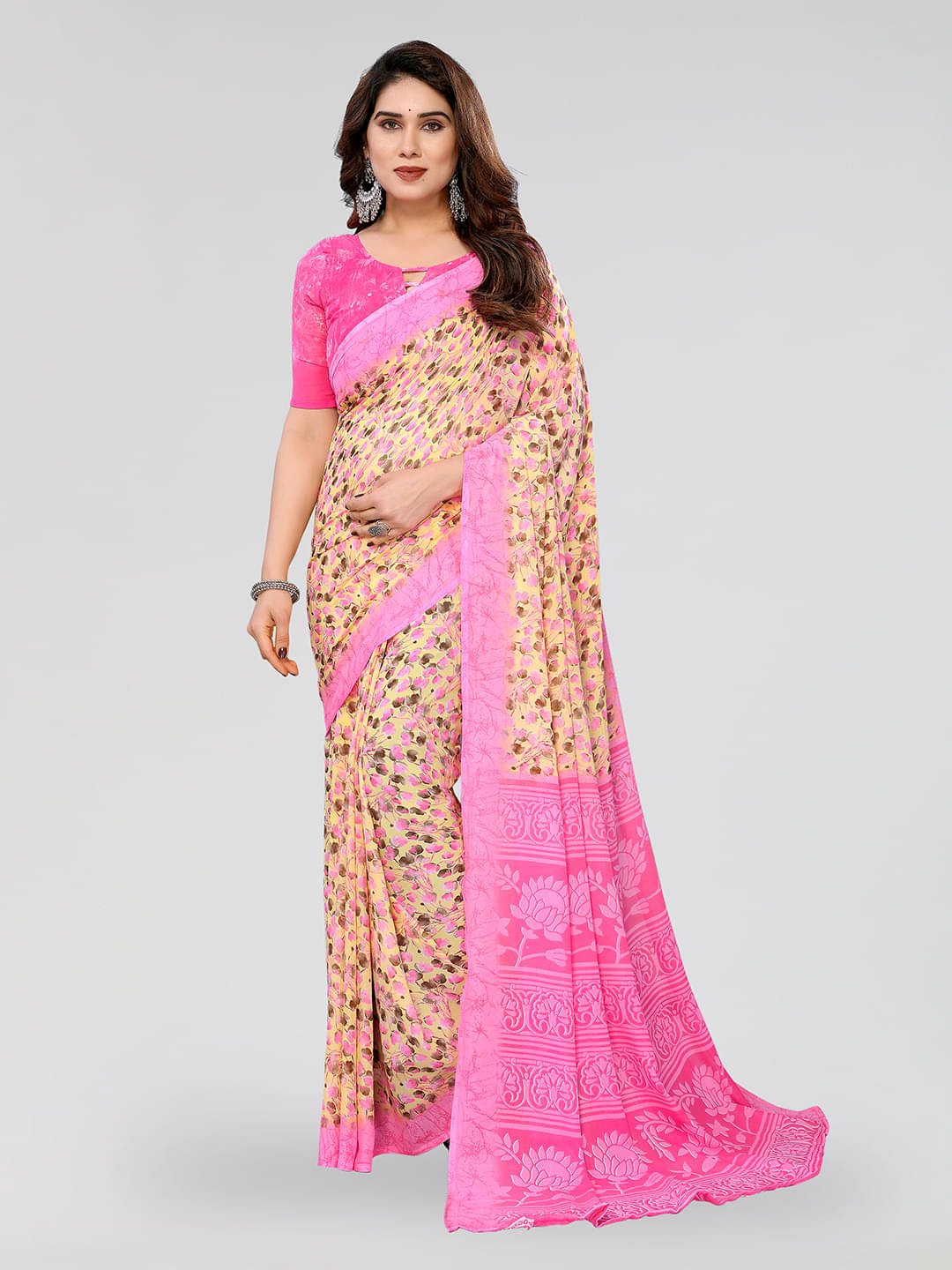     			ANAND SAREES Georgette Printed Chanderi saree With Unstitched Blouse Piece ( Pink )
