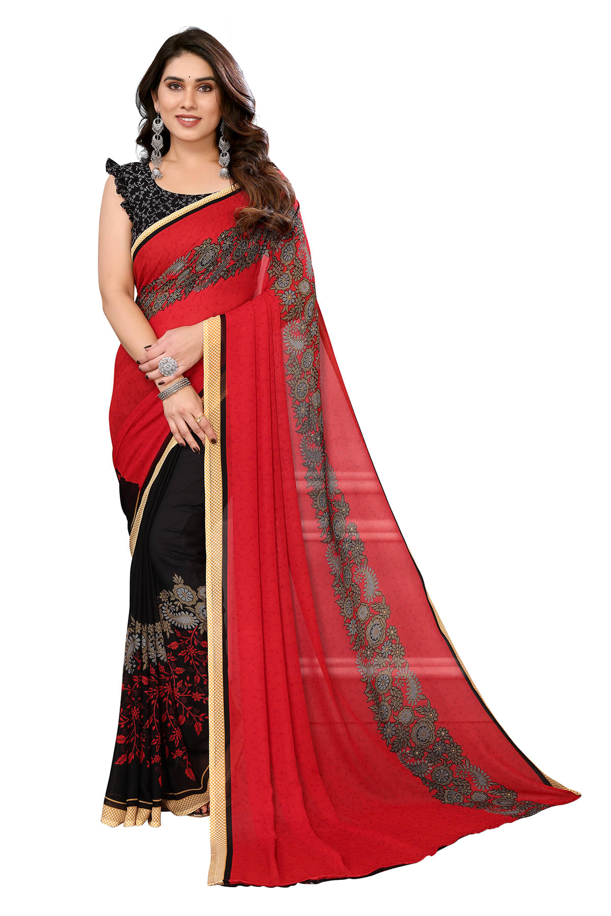 ANAND SAREES Georgette Printed Chanderi saree With Unstitched Blouse Piece ( Red ) ANAND SAREES Georgette Printed Chanderi saree With Unstitched Blouse Piece ( Red )