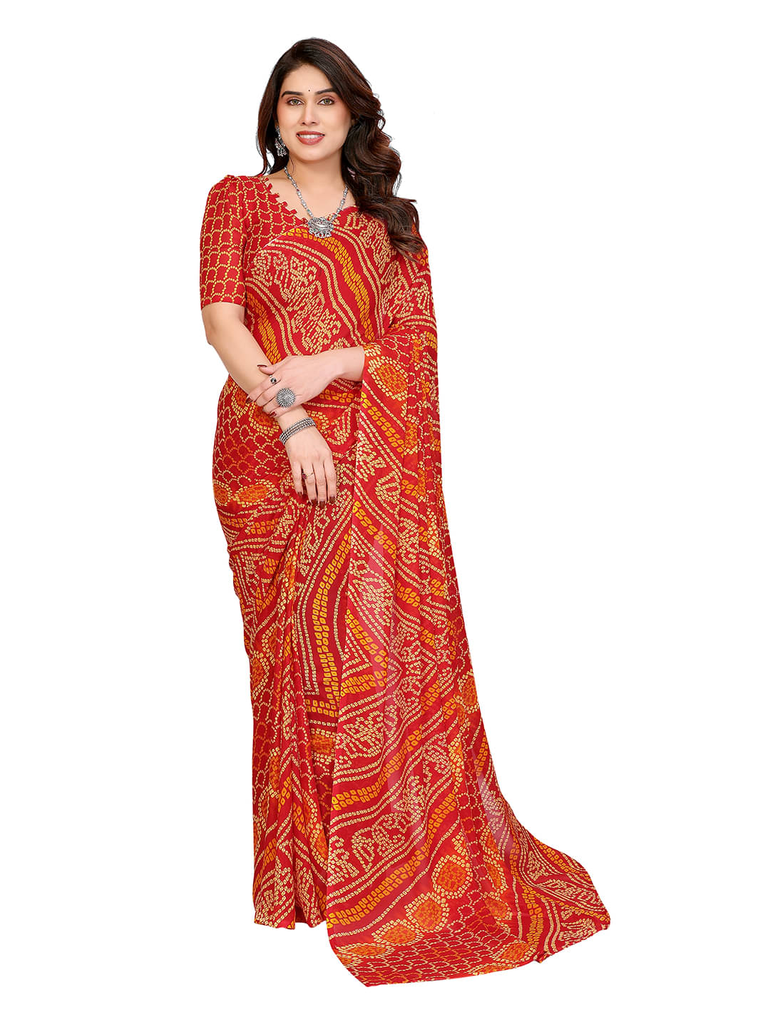     			ANAND SAREES Georgette Printed Chanderi saree With Unstitched Blouse Piece ( Red )