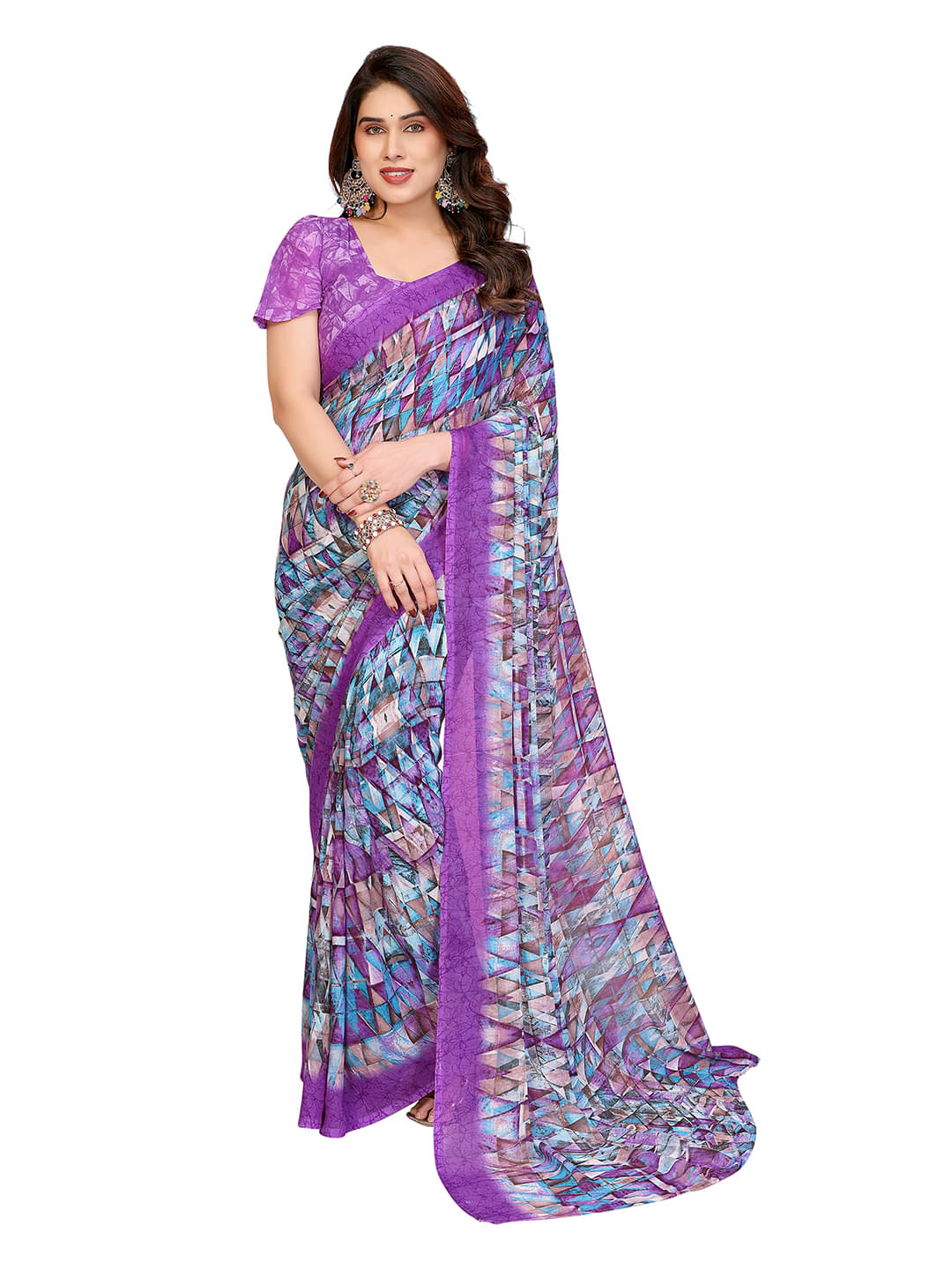 ANAND SAREES Georgette Printed Chanderi saree With Unstitched Blouse Piece ( Purple ) ANAND SAREES Georgette Printed Chanderi saree With Unstitched Blouse Piece ( Purple )