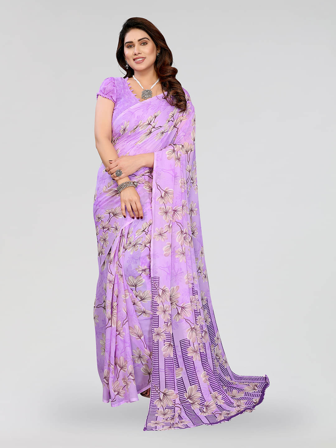     			ANAND SAREES Georgette Printed Chanderi saree With Unstitched Blouse Piece ( Purple )
