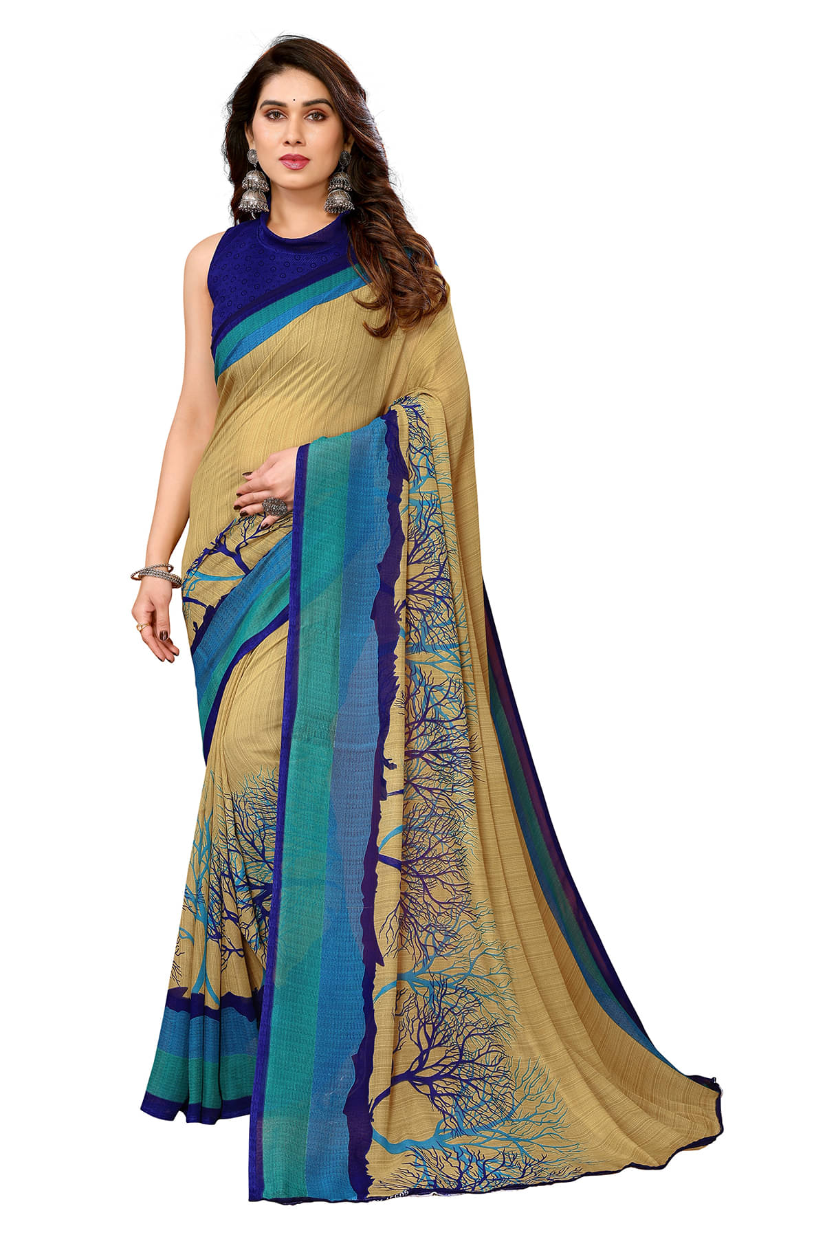 ANAND SAREES Georgette Printed Chanderi saree With Unstitched Blouse Piece ( Green ) ANAND SAREES Georgette Printed Chanderi saree With Unstitched Blouse Piece ( Green )