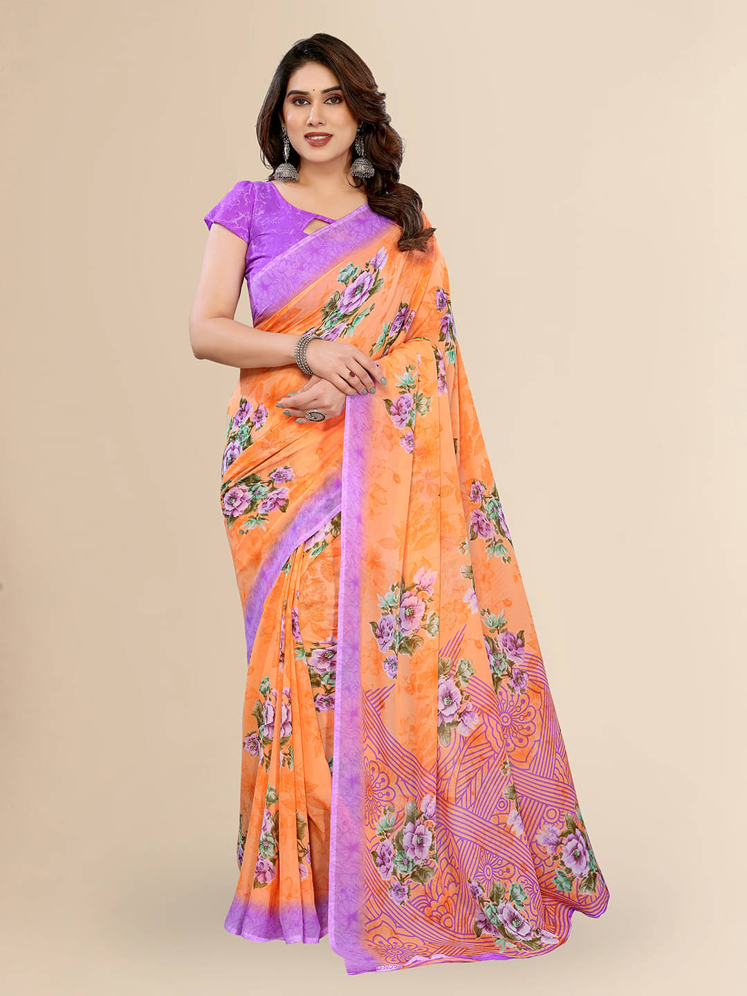 ANAND SAREES Georgette Printed Chanderi saree With Unstitched Blouse Piece ( Orange ) ANAND SAREES Georgette Printed Chanderi saree With Unstitched Blouse Piece ( Orange )