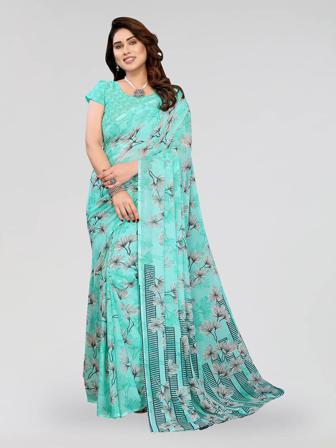 ANAND SAREES Georgette Printed Chanderi saree With Unstitched Blouse Piece ( Blue ) ANAND SAREES Georgette Printed Chanderi saree With Unstitched Blouse Piece ( Blue )