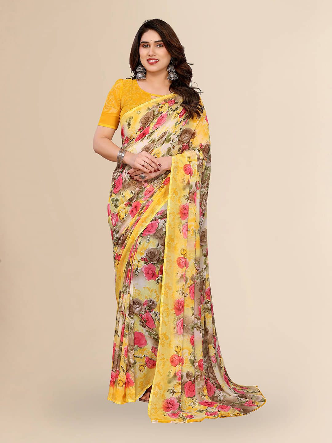ANAND SAREES Georgette Printed Chanderi saree With Unstitched Blouse Piece ( Yellow ) ANAND SAREES Georgette Printed Chanderi saree With Unstitched Blouse Piece ( Yellow )