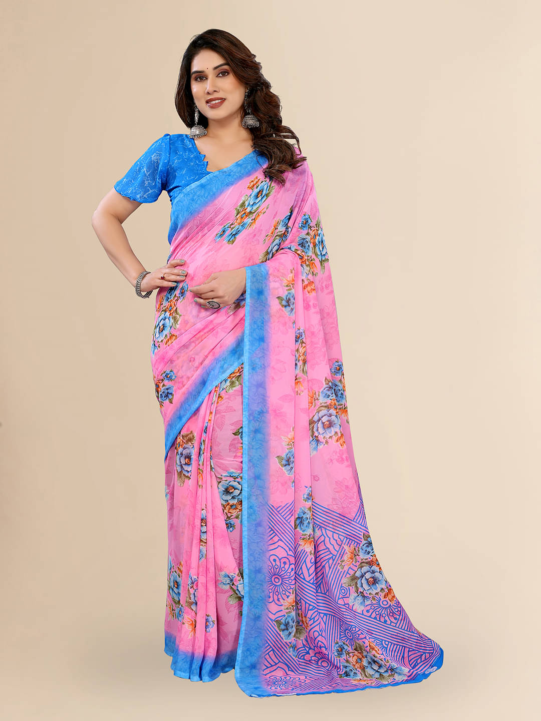 ANAND SAREES Georgette Printed Chanderi saree With Unstitched Blouse Piece ( Pink ) ANAND SAREES Georgette Printed Chanderi saree With Unstitched Blouse Piece ( Pink )