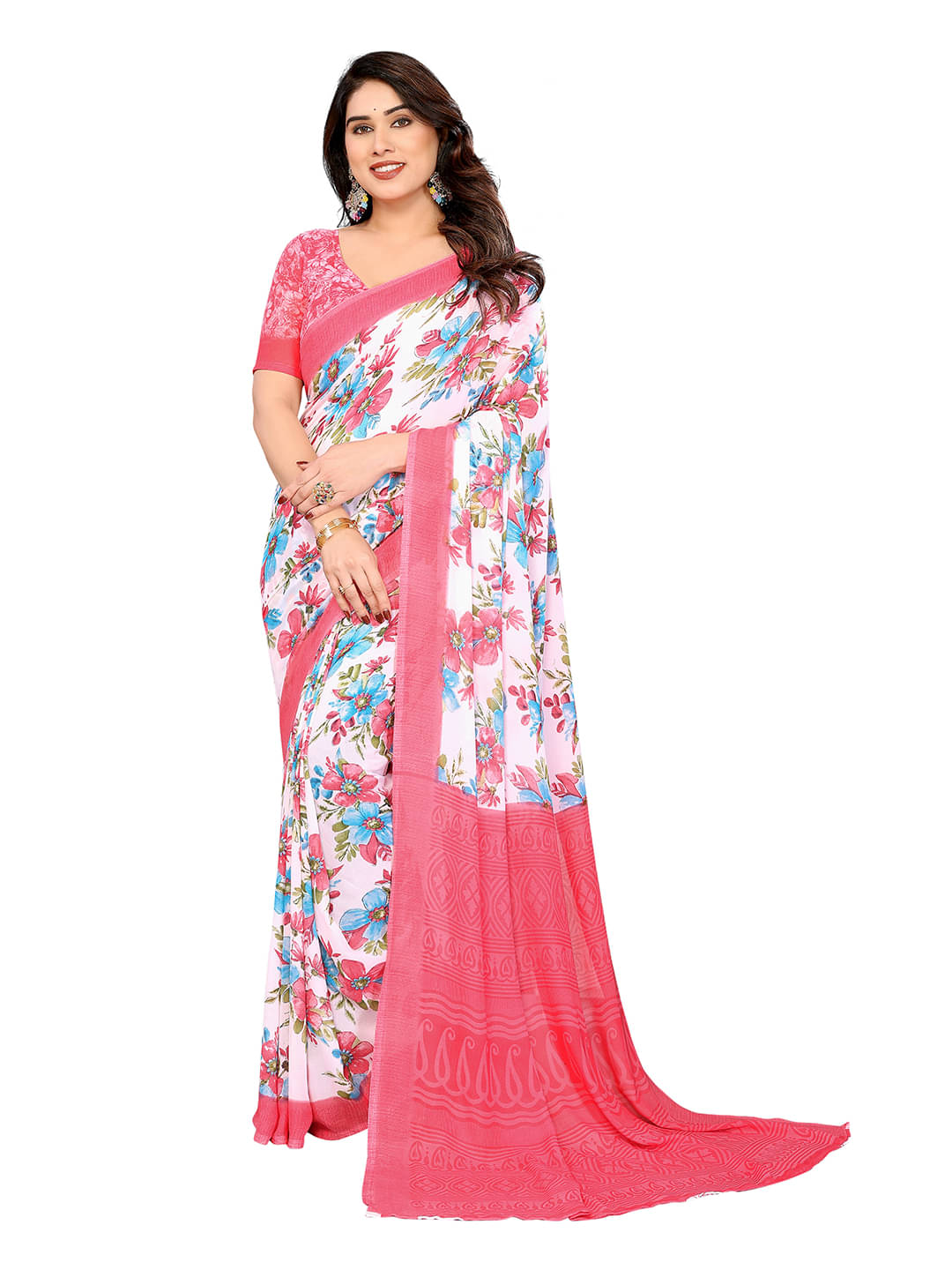 ANAND SAREES Georgette Printed Chanderi saree With Unstitched Blouse Piece ( Pink ) ANAND SAREES Georgette Printed Chanderi saree With Unstitched Blouse Piece ( Pink )