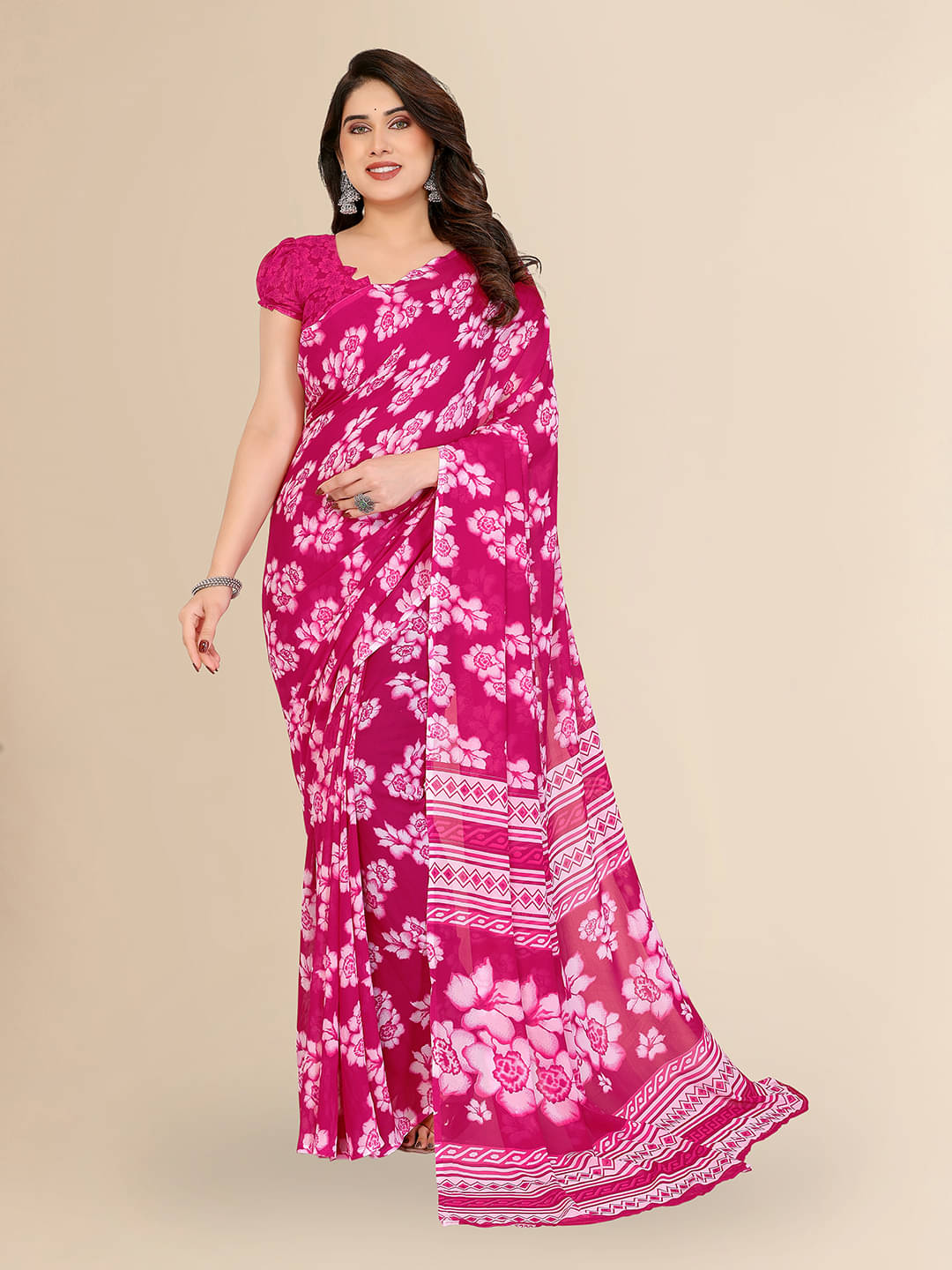 ANAND SAREES Georgette Printed Chanderi saree With Unstitched Blouse Piece ( Pink ) ANAND SAREES Georgette Printed Chanderi saree With Unstitched Blouse Piece ( Pink )